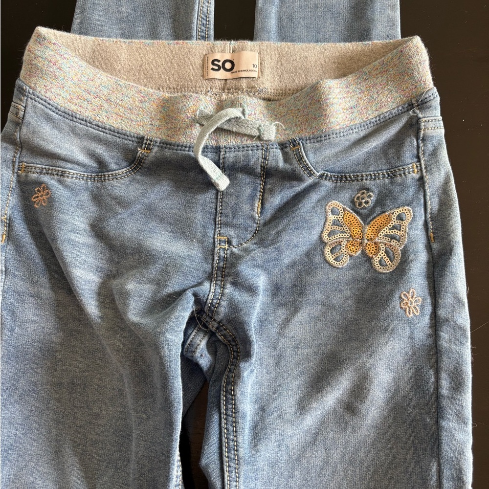 SO Blue Jeggings with Butterfly Detail